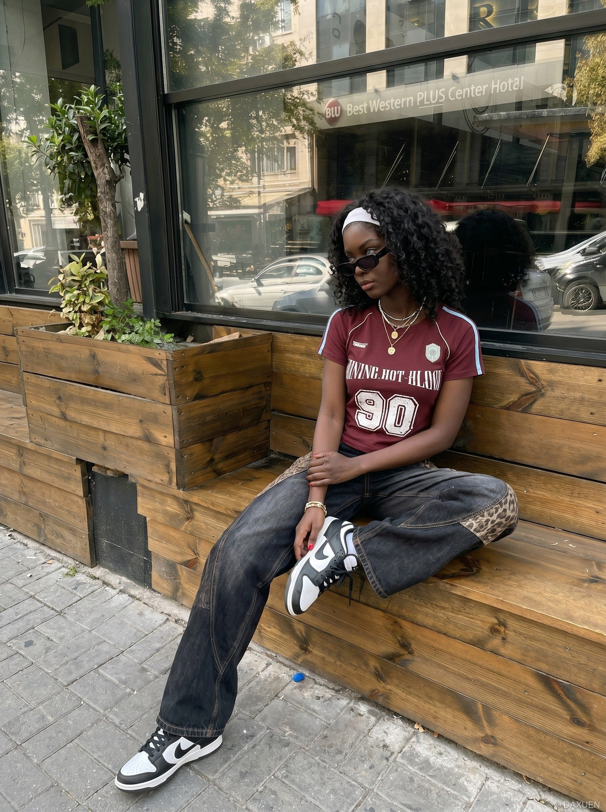 Distressed Block Lettering Maroon T-Shirt