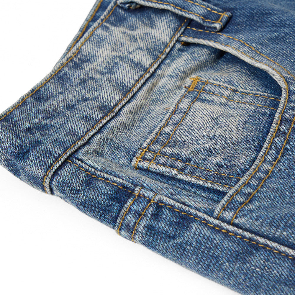 Distressed Blue Wide-Leg Denim Jeans