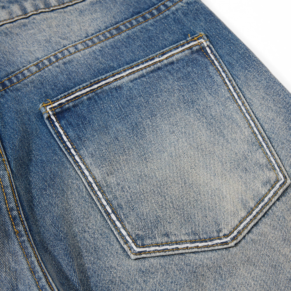 Distressed Blue Wide-Leg Denim Jeans