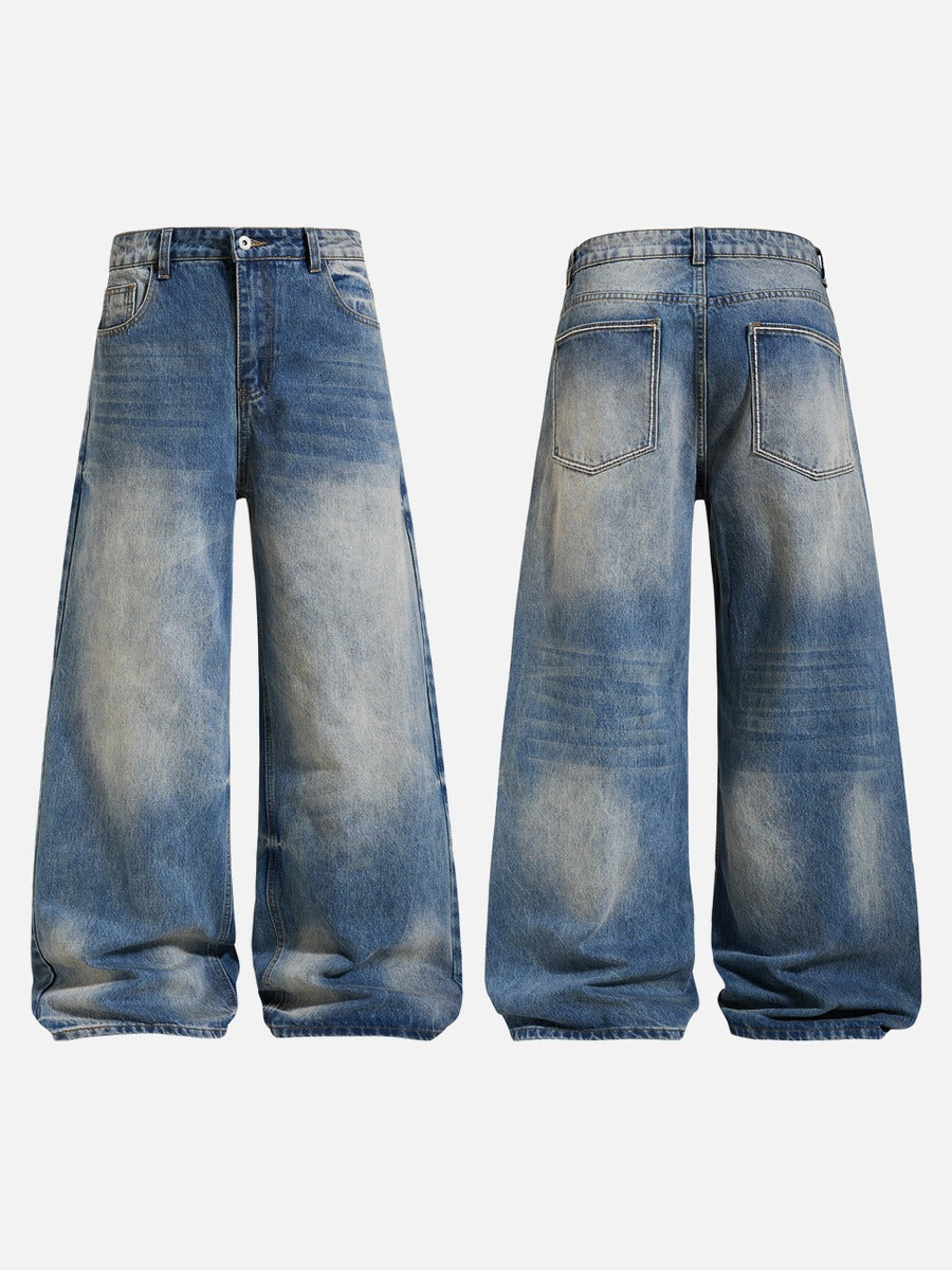 Distressed Blue Wide-Leg Denim Jeans