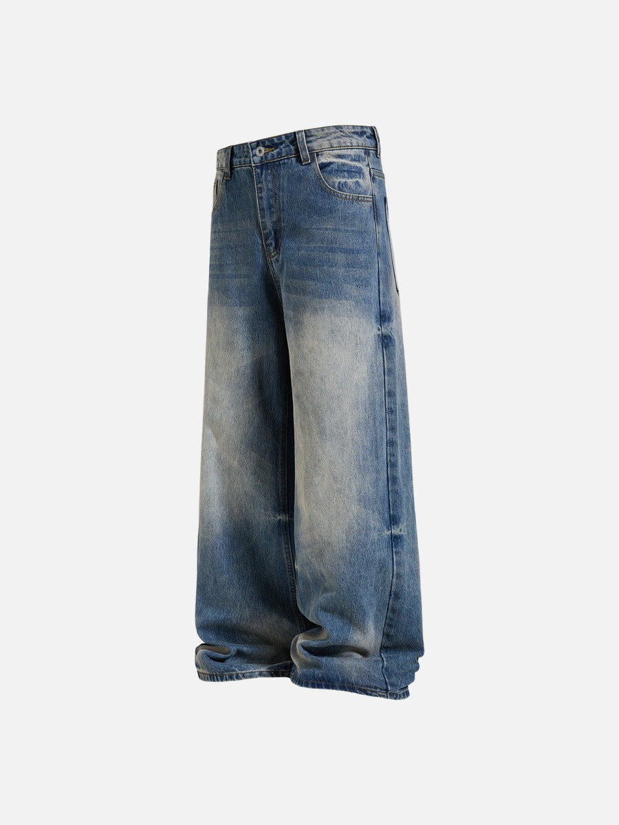 Distressed Blue Wide-Leg Denim Jeans