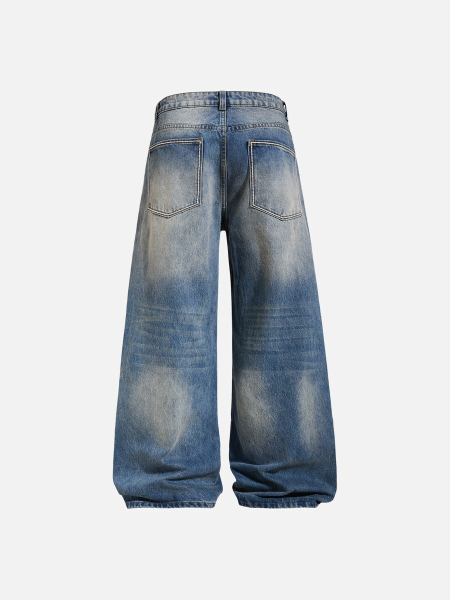 Distressed Blue Wide-Leg Denim Jeans
