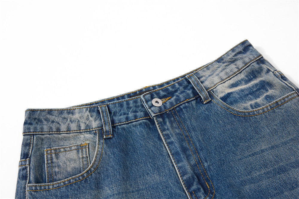 Distressed Blue Wide-Leg Denim Jeans