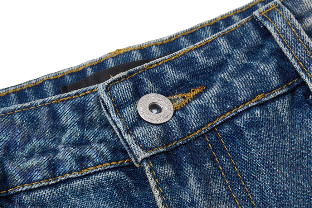Distressed Blue Wide-Leg Denim Jeans