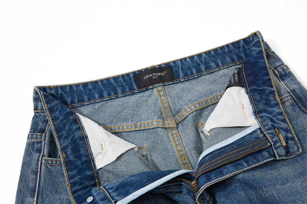 Distressed Blue Wide-Leg Denim Jeans