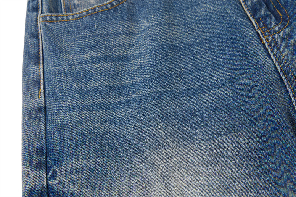 Distressed Blue Wide-Leg Denim Jeans