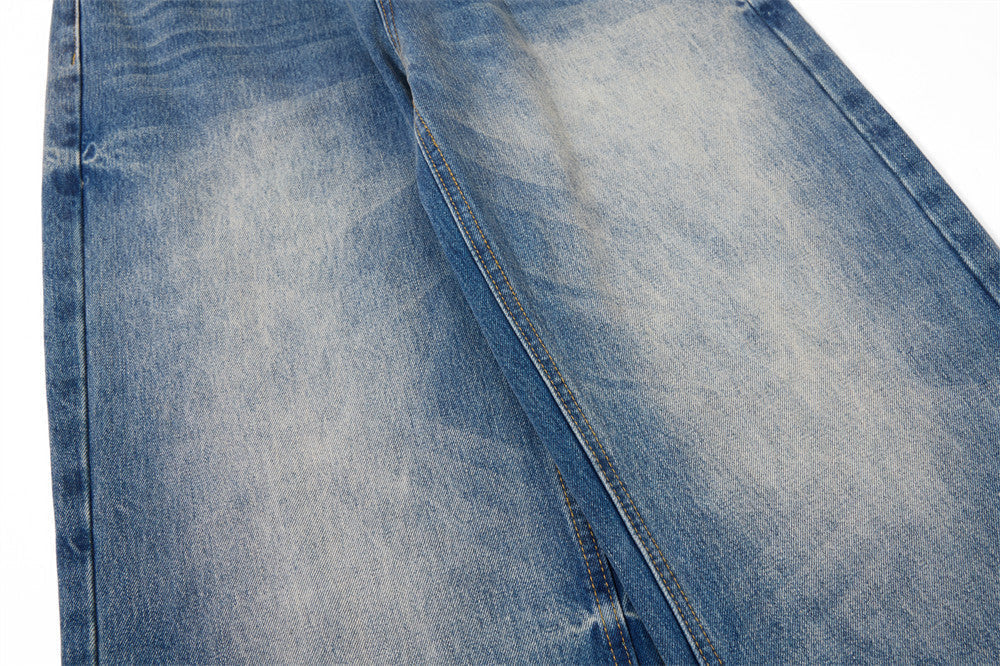 Distressed Blue Wide-Leg Denim Jeans