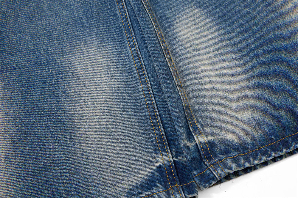 Distressed Blue Wide-Leg Denim Jeans