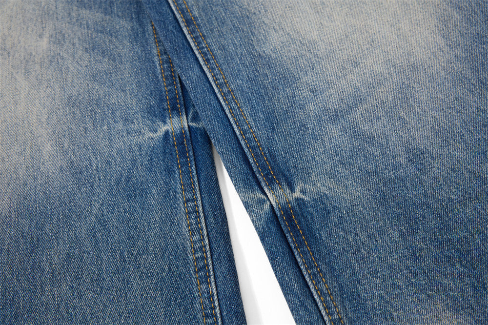 Distressed Blue Wide-Leg Denim Jeans