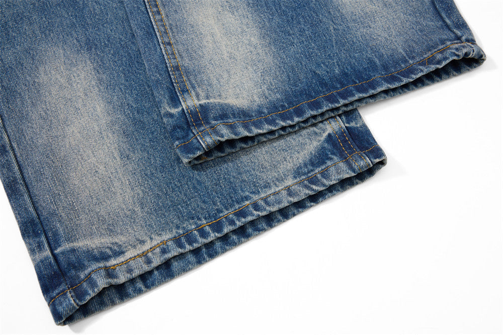 Distressed Blue Wide-Leg Denim Jeans