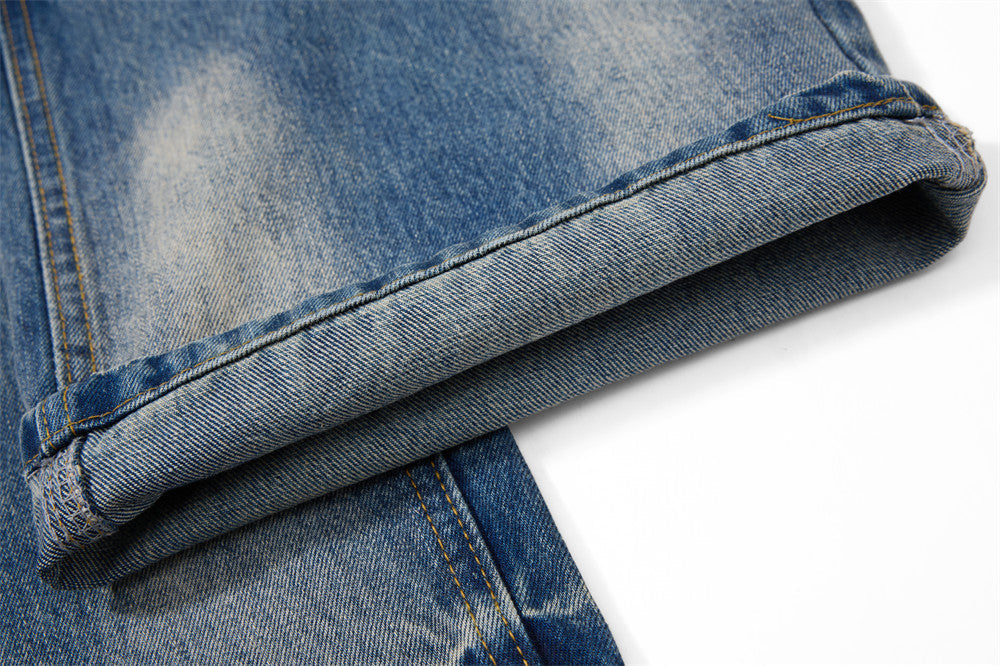 Distressed Blue Wide-Leg Denim Jeans