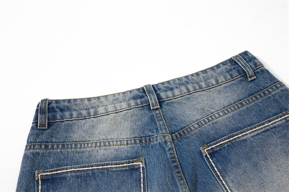 Distressed Blue Wide-Leg Denim Jeans