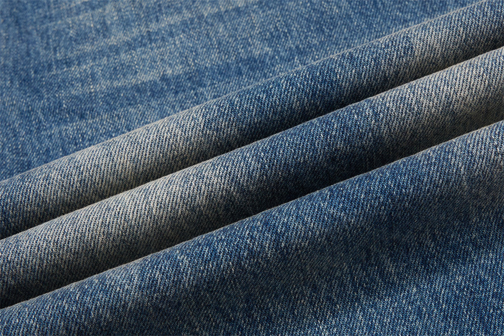 Distressed Blue Wide-Leg Denim Jeans