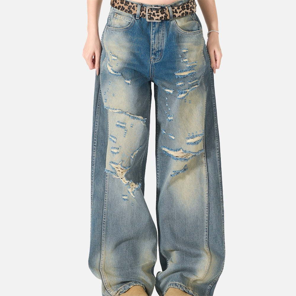 DAXUEN distressed blue wide-leg ripped jeans
