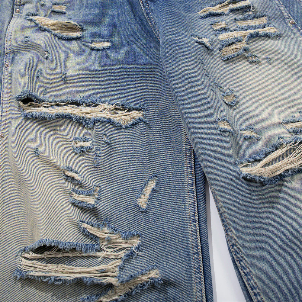 DAXUEN distressed blue wide-leg ripped jeans