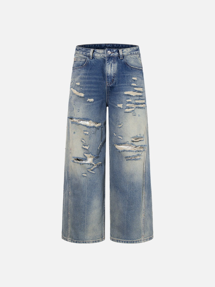 DAXUEN distressed blue wide-leg ripped jeans