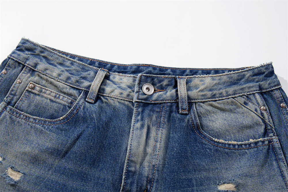 DAXUEN distressed blue wide-leg ripped jeans