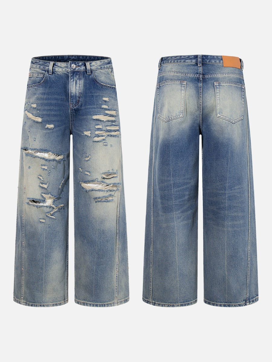 DAXUEN distressed blue wide-leg ripped jeans