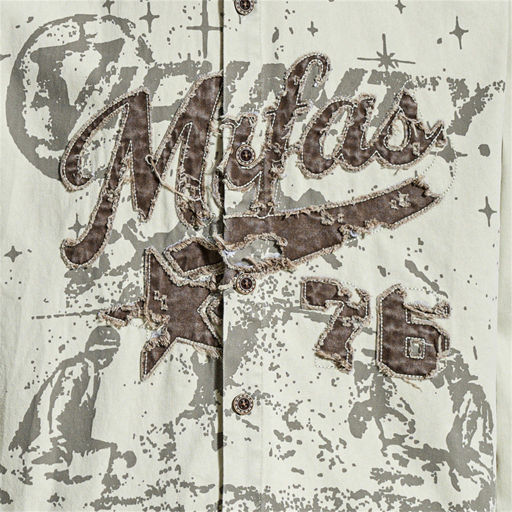 Distressed Brown Graphic Overshirt