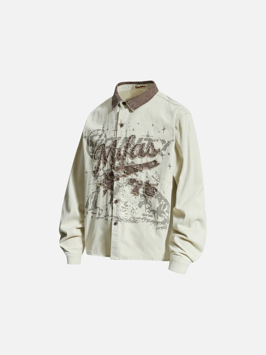 Distressed Brown Graphic Overshirt