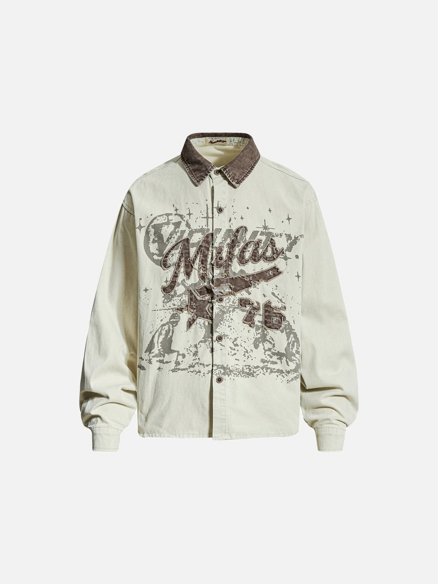 Distressed Brown Graphic Overshirt