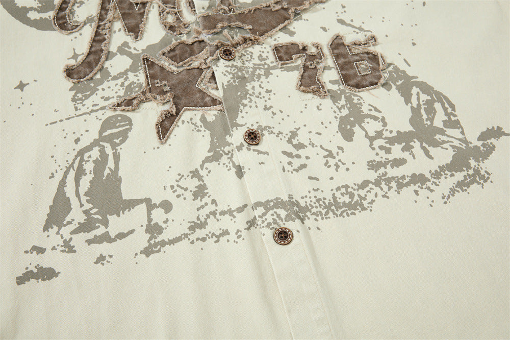 Distressed Brown Graphic Overshirt