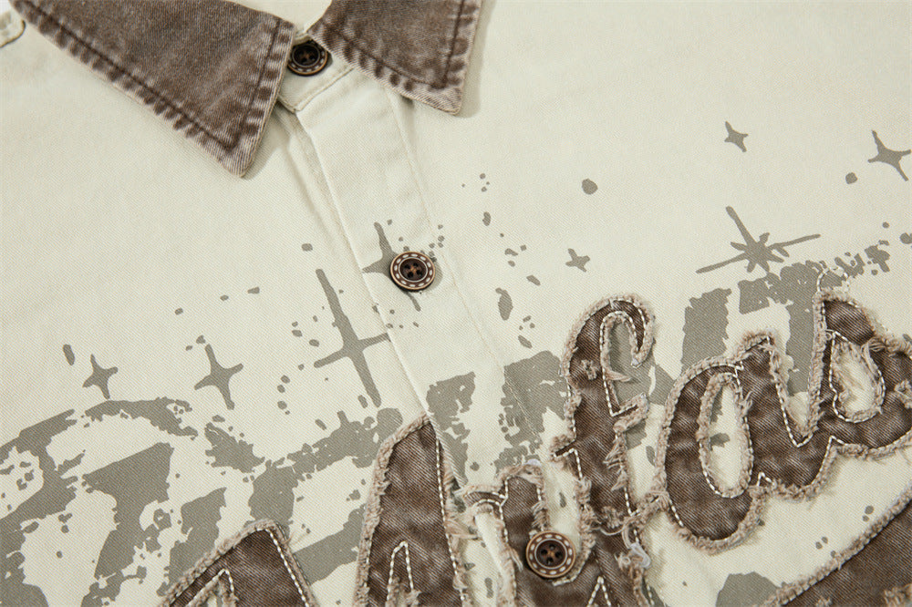 Distressed Brown Graphic Overshirt