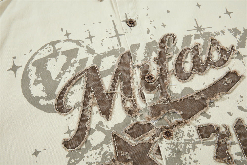Distressed Brown Graphic Overshirt