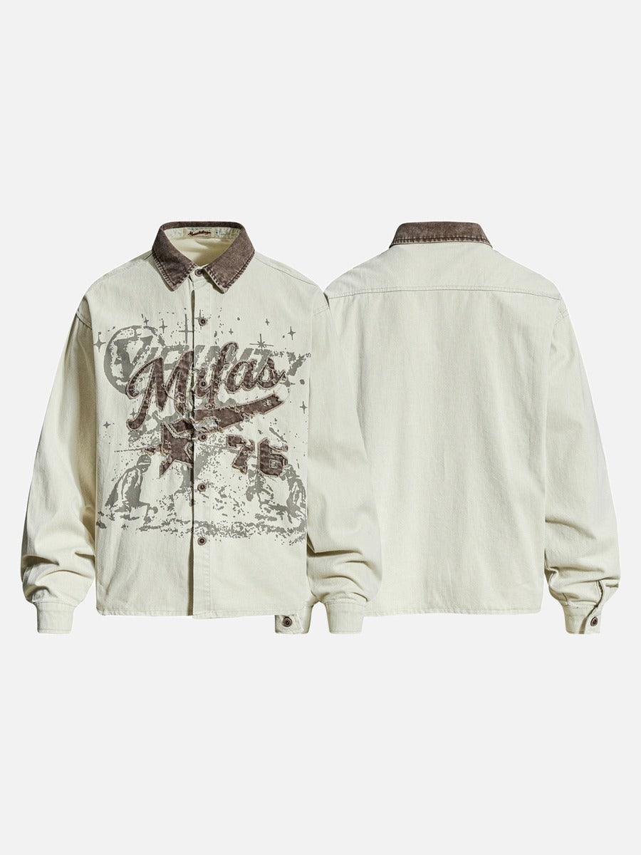 Distressed Brown Graphic Overshirt