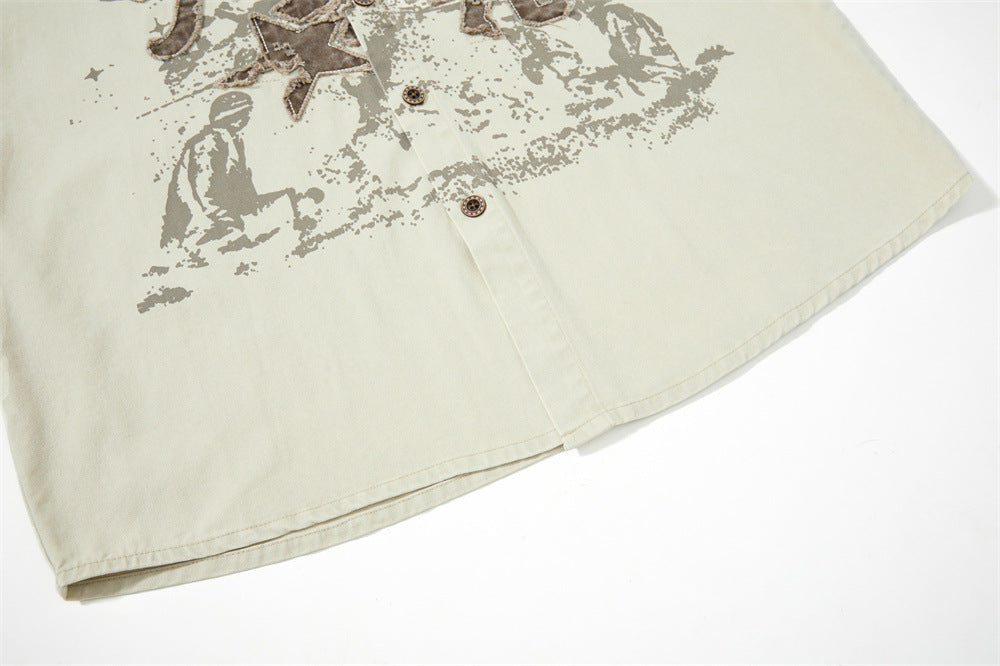 Distressed Brown Graphic Overshirt