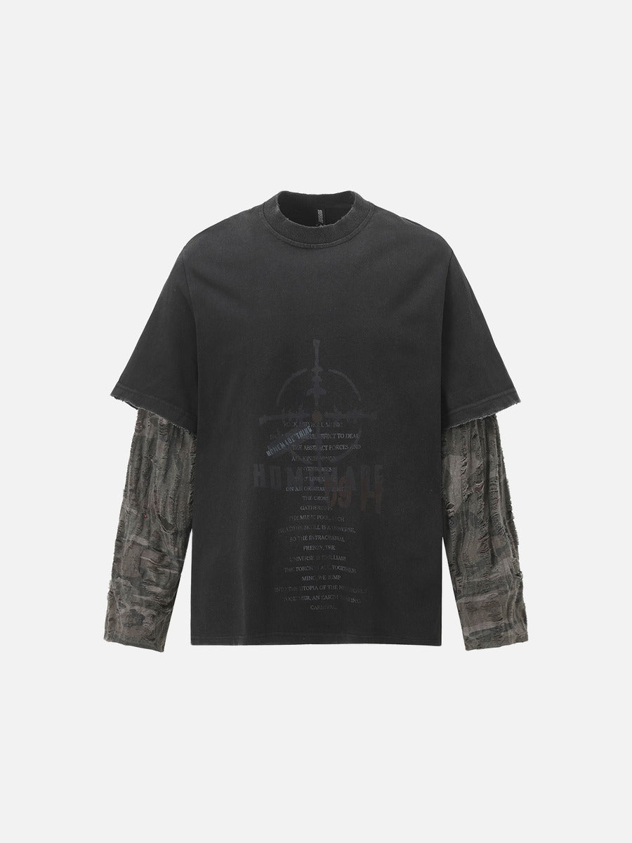Distressed Camouflage Layered Long-Sleeve Tee