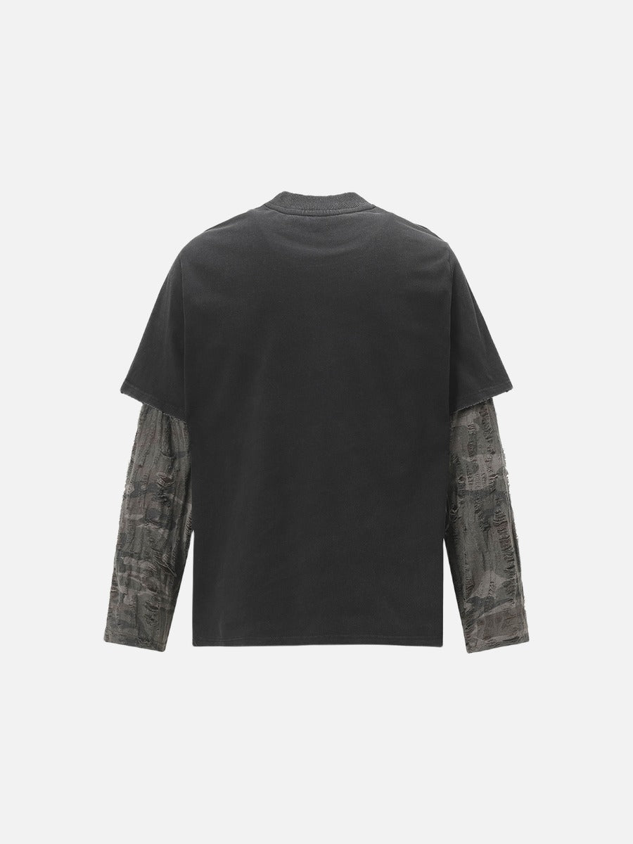 Distressed Camouflage Layered Long-Sleeve Tee