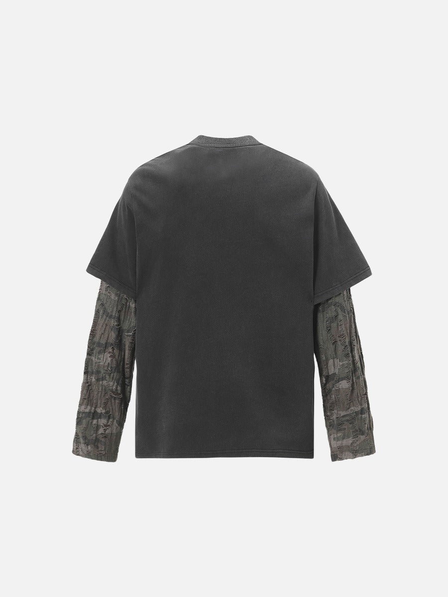 Distressed Camouflage Layered Long-Sleeve Tee