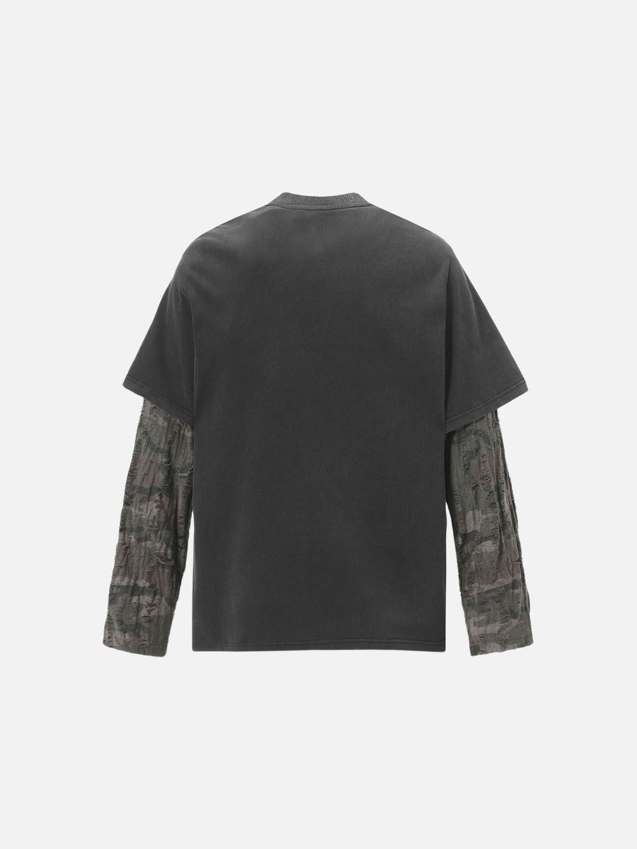 Distressed Camouflage Layered Long-Sleeve Tee