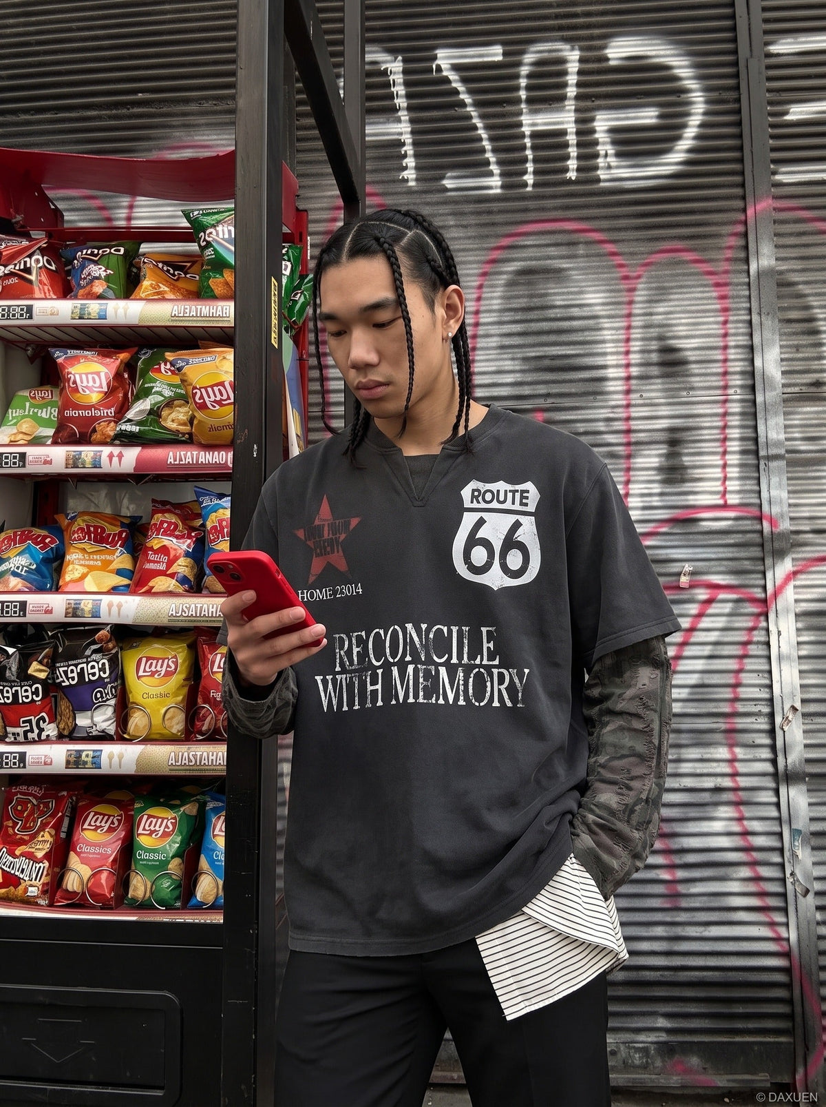 Distressed Camouflage Layered Long-Sleeve Tee