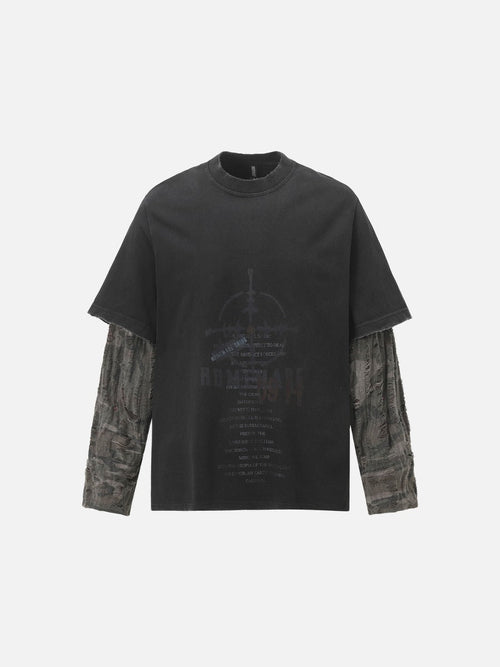 Distressed Camouflage Layering-Langarmshirt - BlackW157 / S