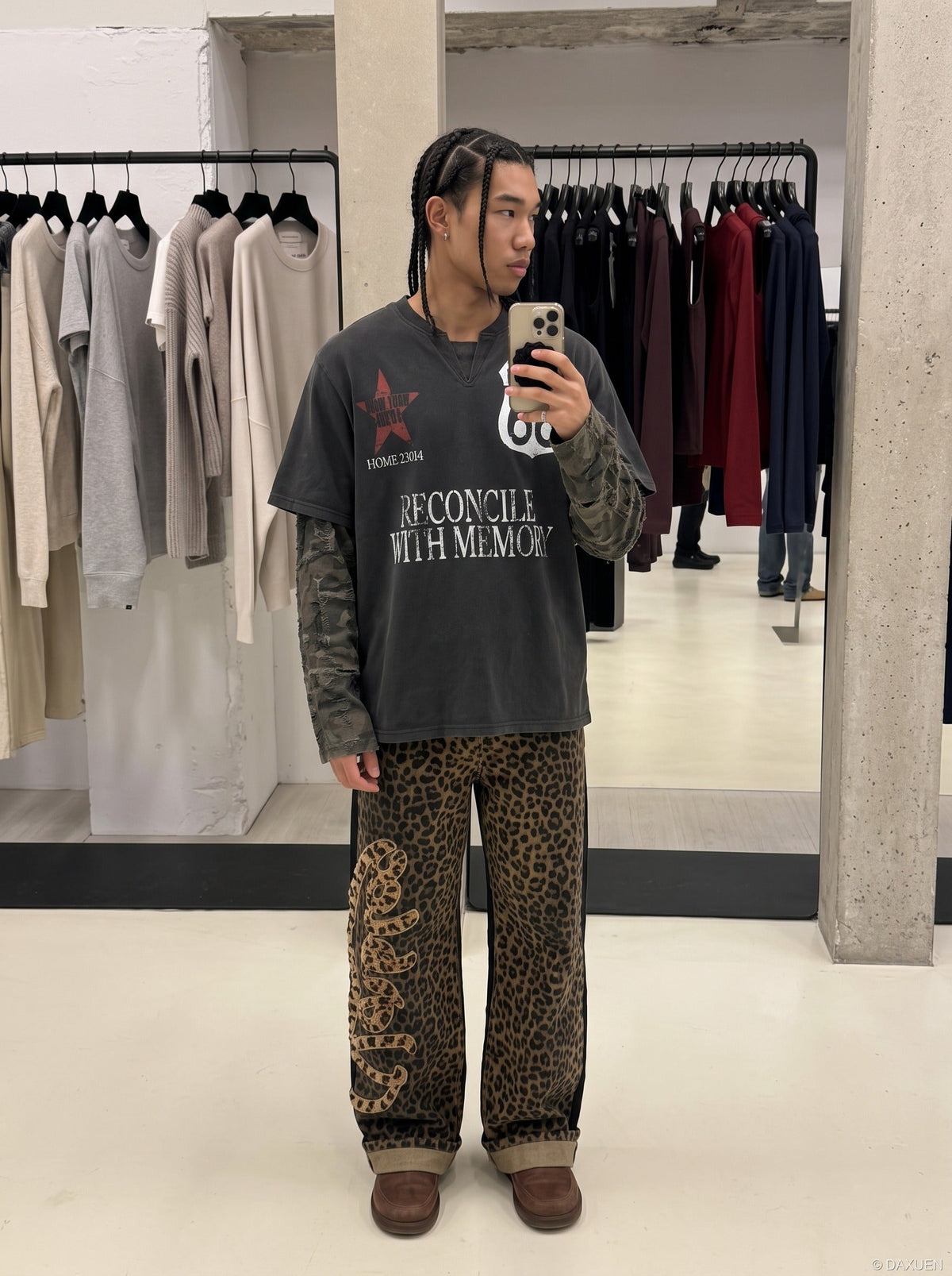 Distressed Camouflage Layered Long-Sleeve Tee