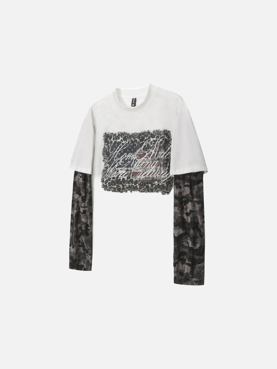 Distressed Camouflage Layered Long-Sleeve Tee