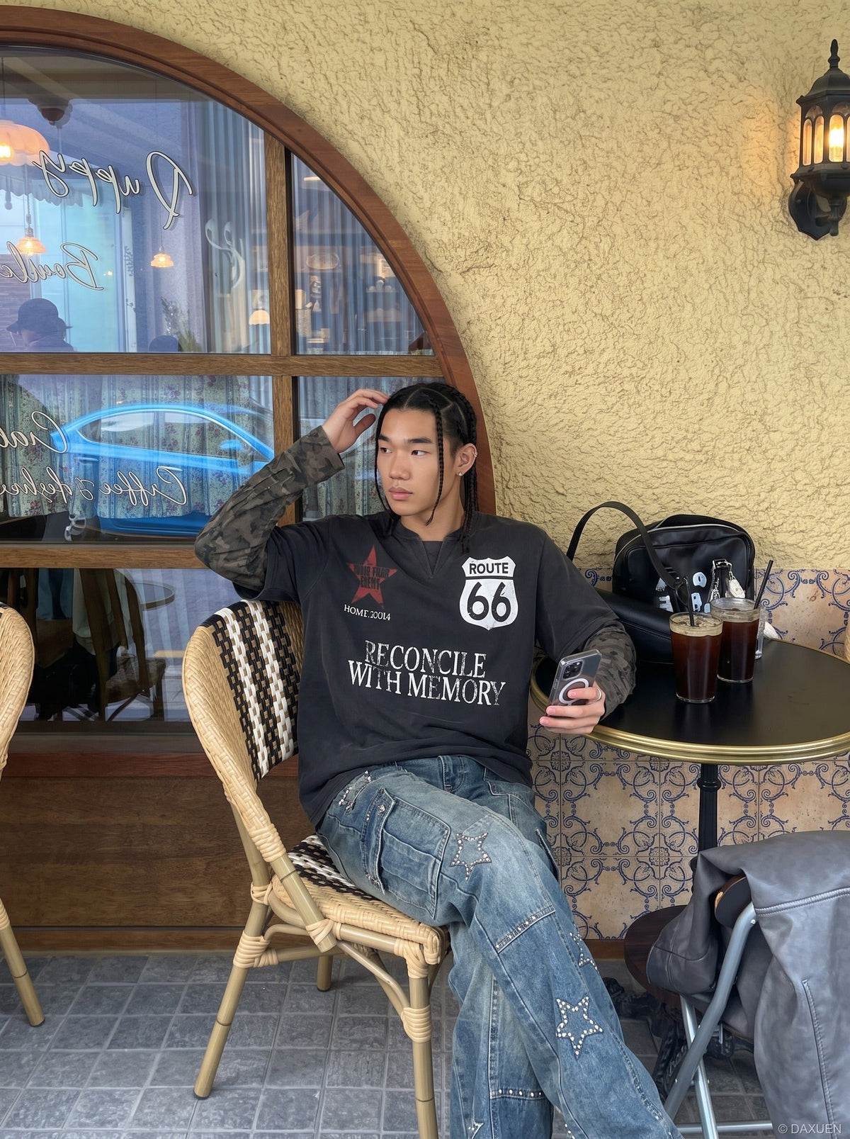 Distressed Camouflage Layered Long-Sleeve Tee