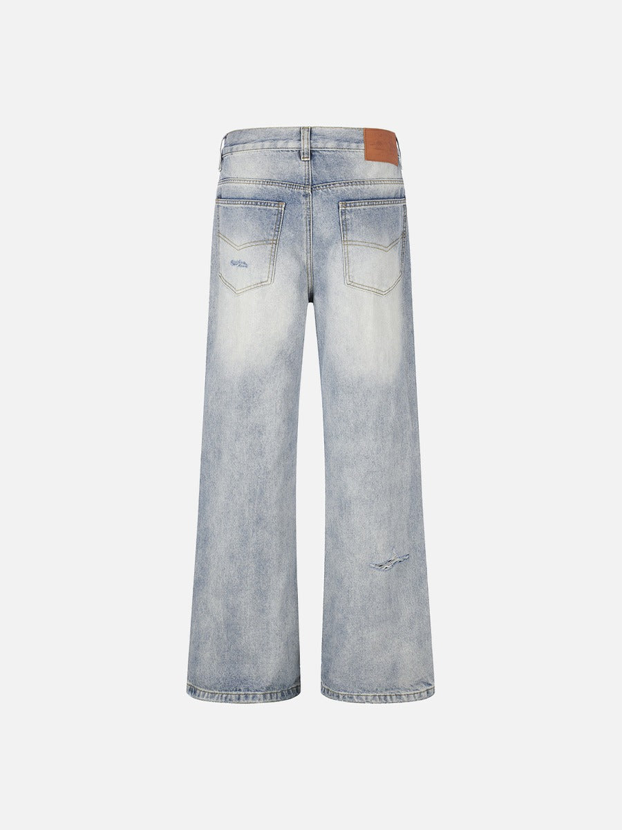 Distressed Camouflage Wide-Leg Jeans