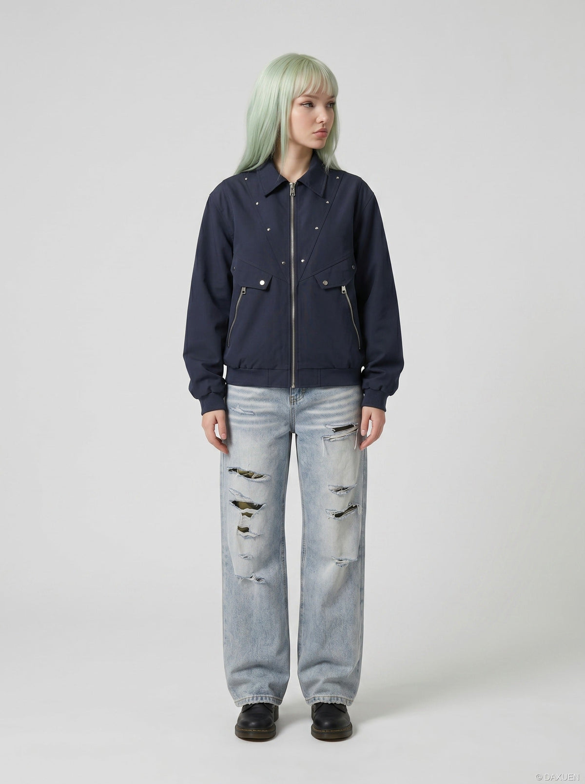 Distressed Camouflage Wide-Leg Jeans