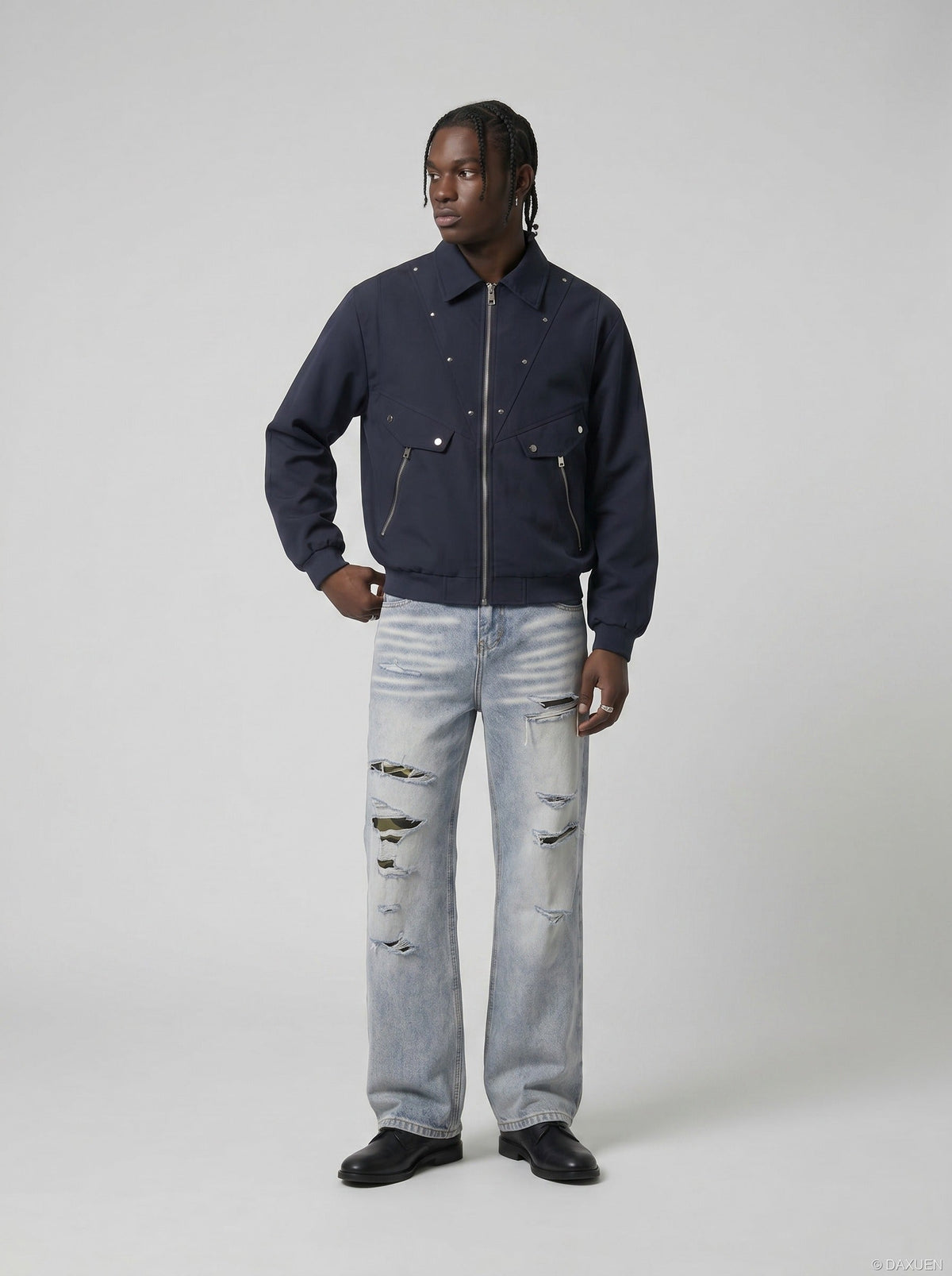 Distressed Camouflage Wide-Leg Jeans