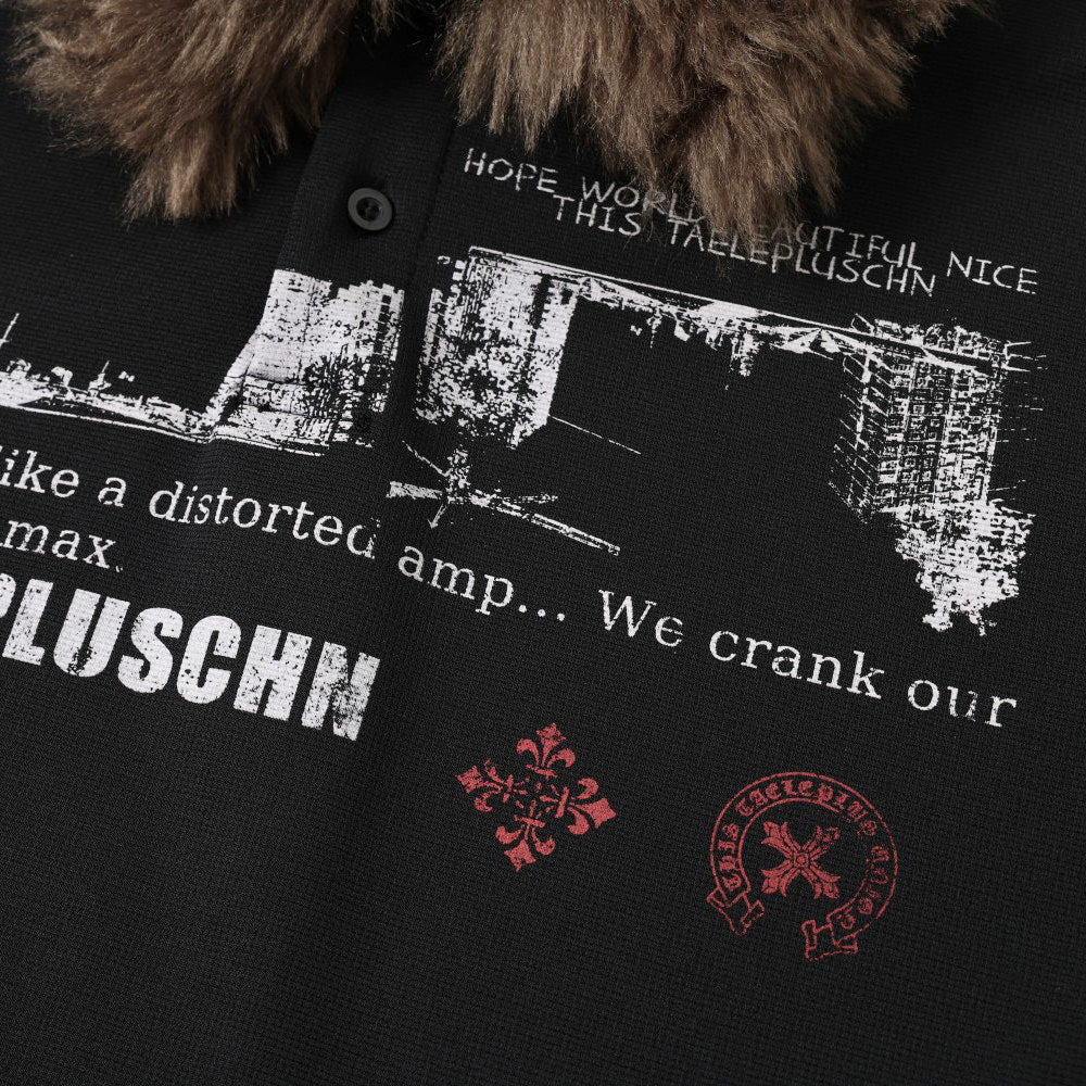 Distressed Cityscape Long-Sleeved Polo