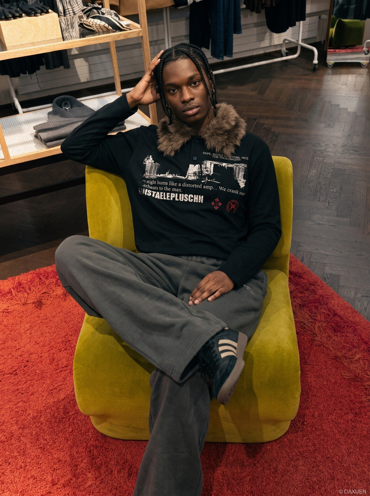 Distressed Cityscape Long-Sleeved Polo