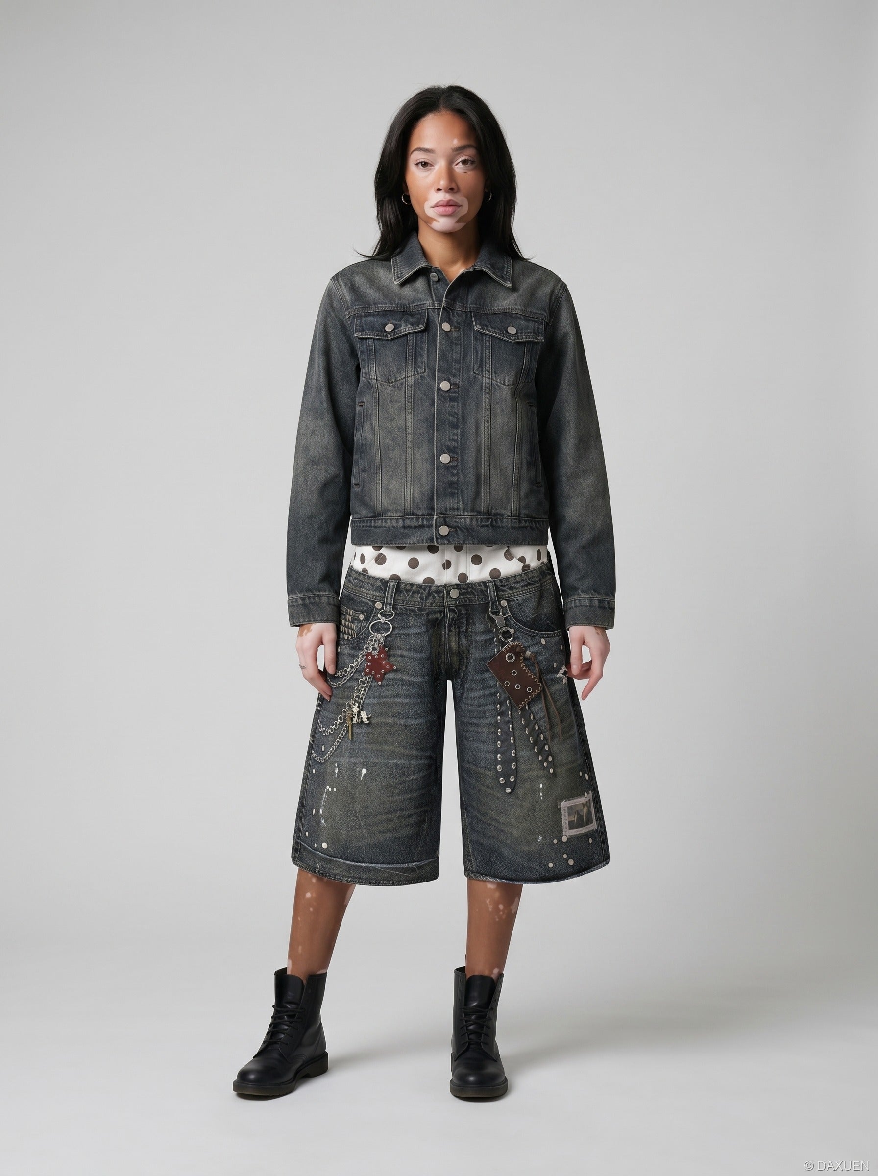 Away End Double-Waist Denim Shorts