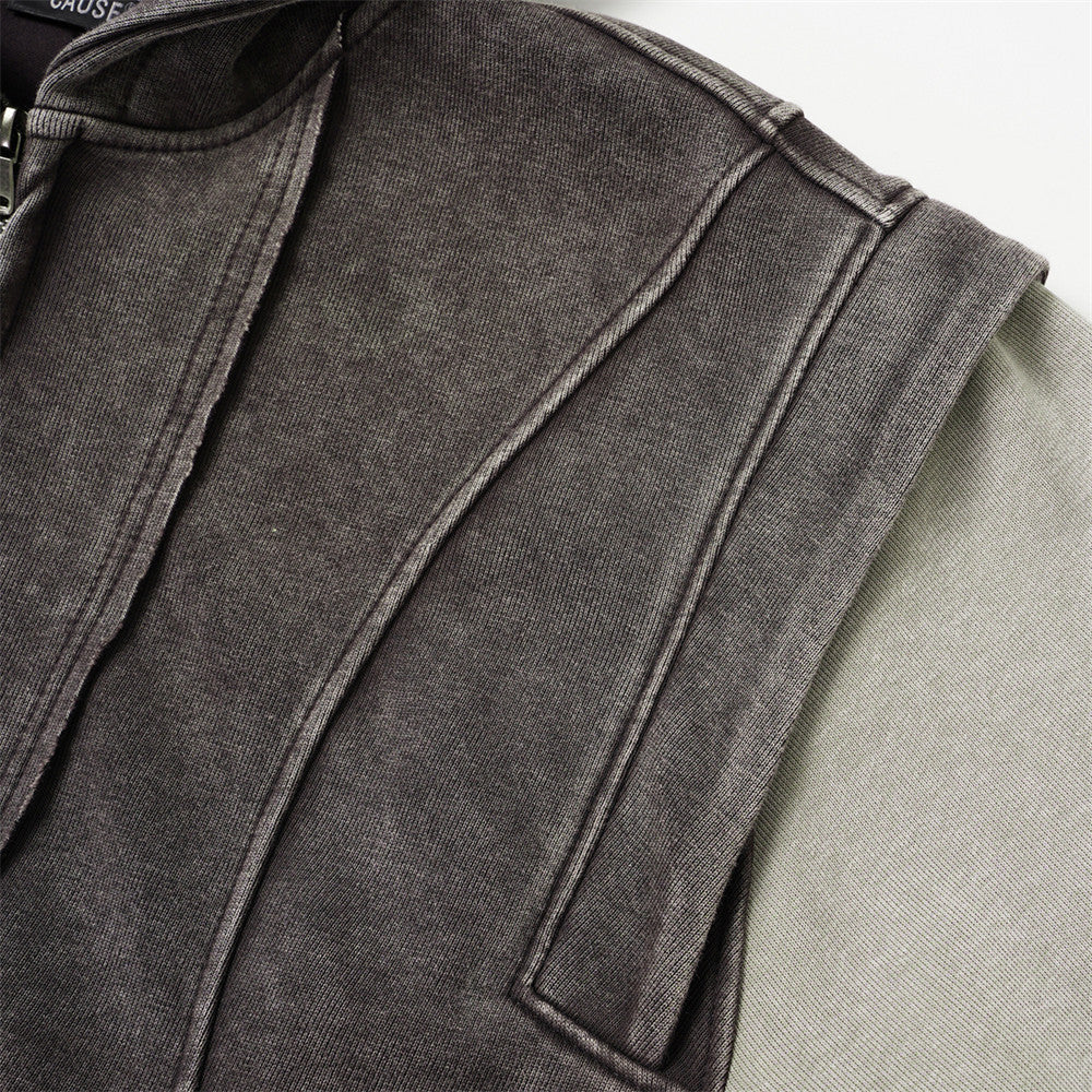DAXUEN faded dark purple zip-up hoodie with ribbed panels