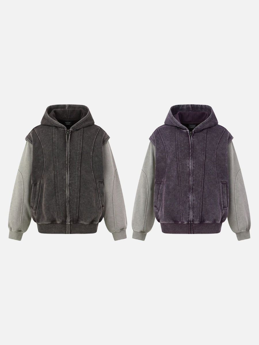 DAXUEN faded dark purple zip-up hoodie with ribbed panels