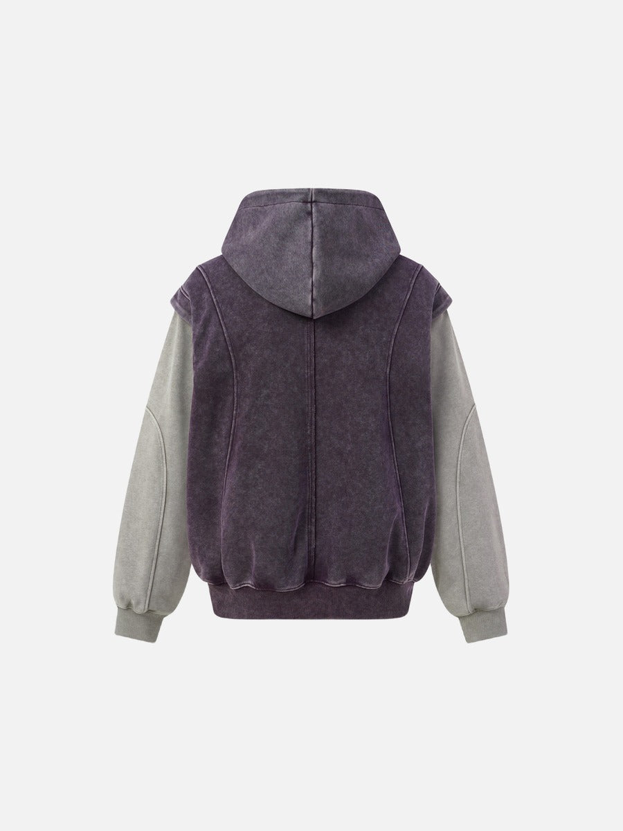 DAXUEN faded dark purple zip-up hoodie with ribbed panels