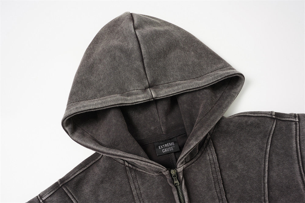 DAXUEN faded dark purple zip-up hoodie with ribbed panels