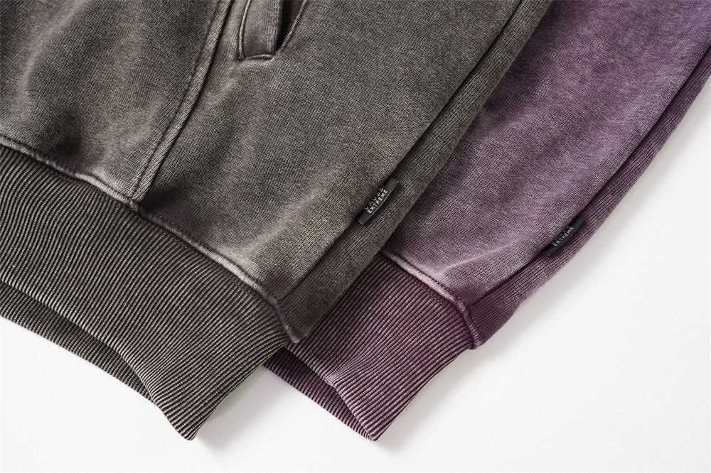 DAXUEN faded dark purple zip-up hoodie with ribbed panels
